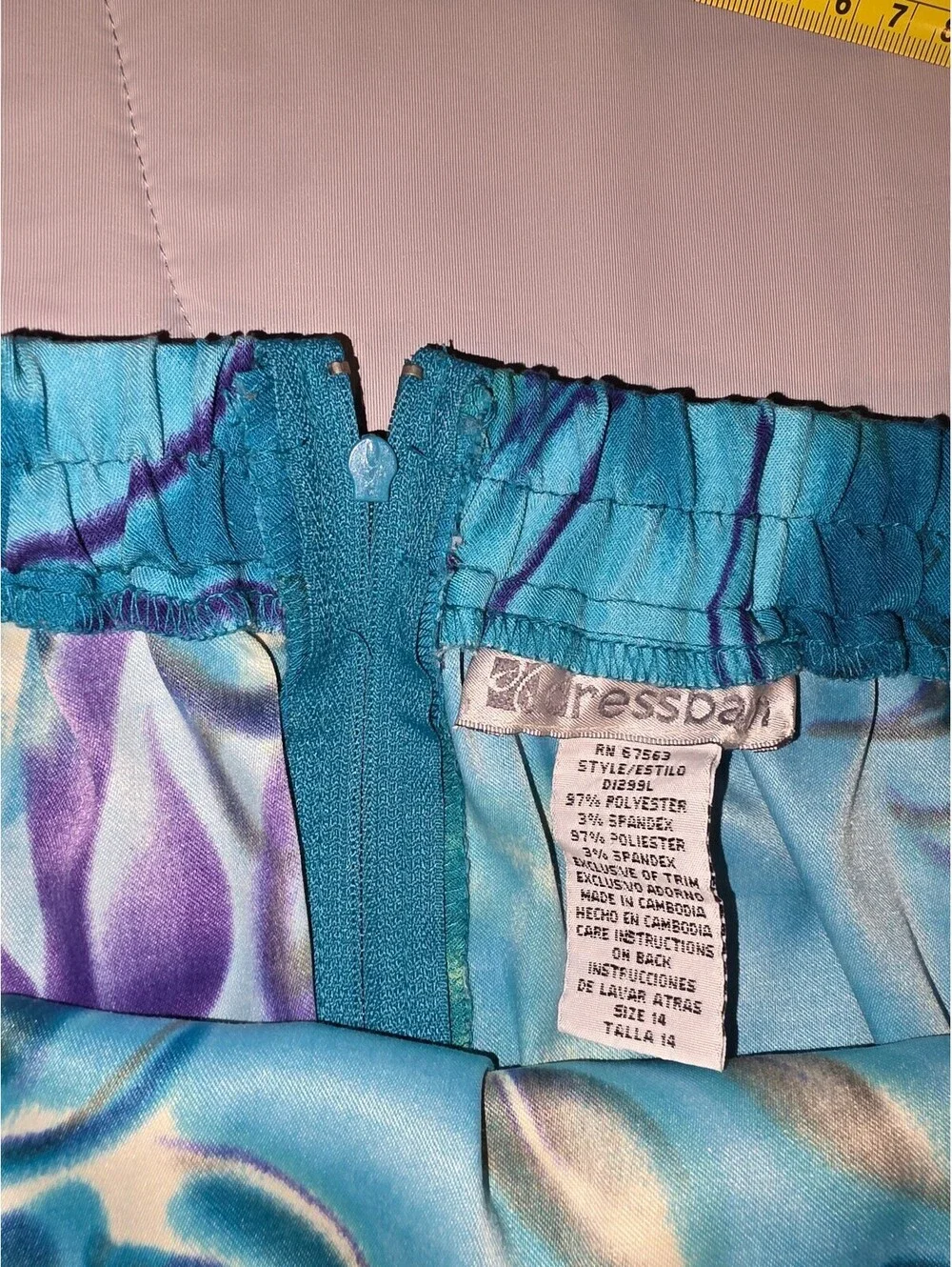 Dressbarn Women Size 14 - Teal Blue Green Floral Skirt A-Line Elastic Waist